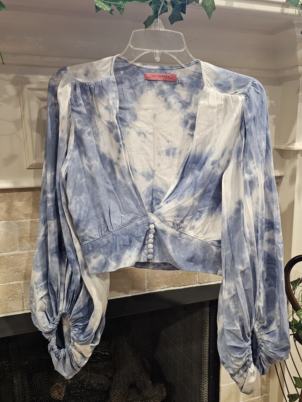 Signature8 Small Tie Dye Blue And White Blouse Beachy Party Cocktail